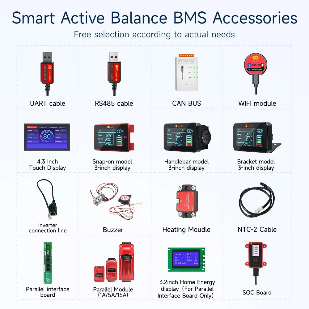 Jual Daly Smart BMS lifepo4 Li-ion Accessories 3s-24s 30A-500A 4s 8s ...
