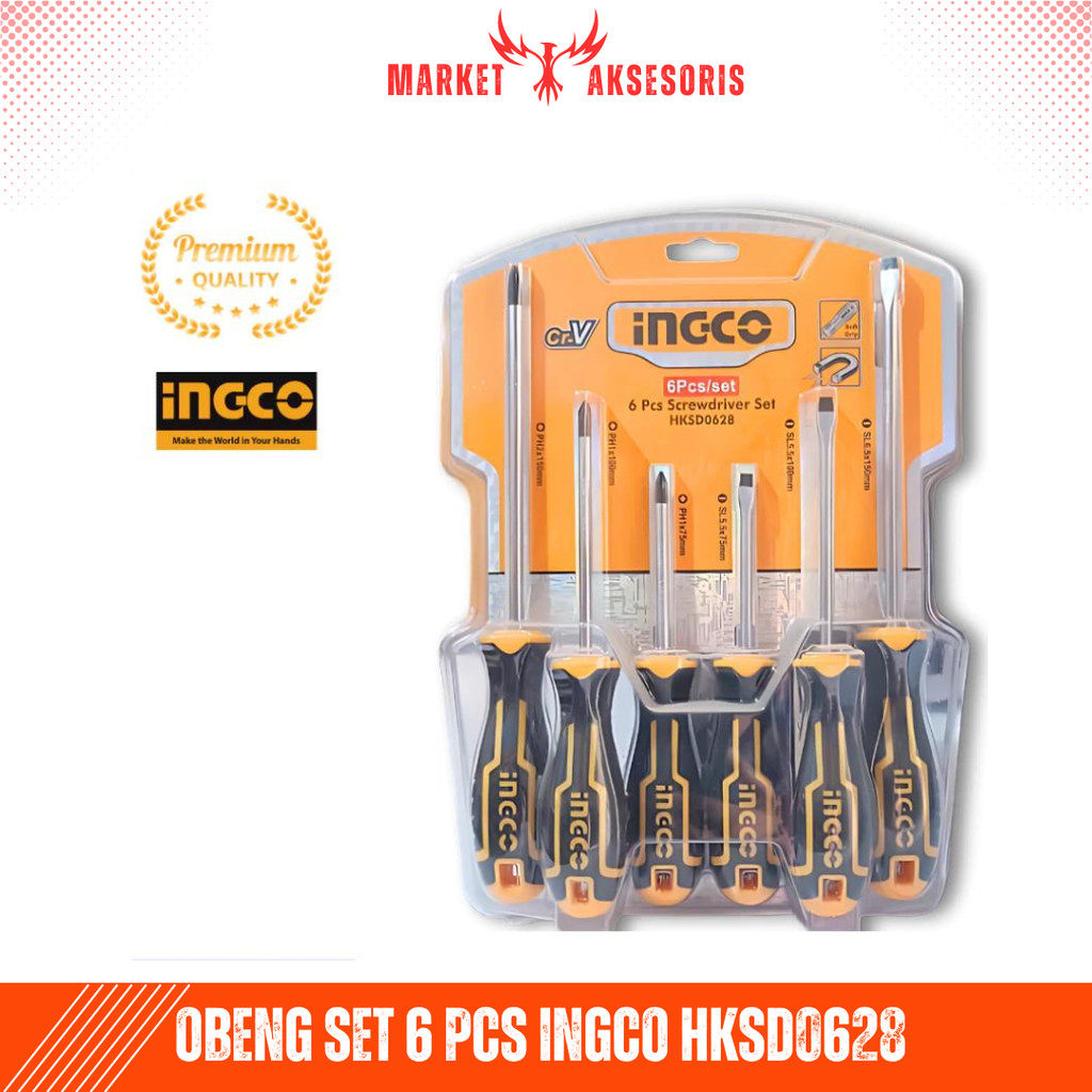 Jual Obeng SET Gagang Karet Magnet INGCO HKSD0628 6 pcs Screwdriver Bit ...