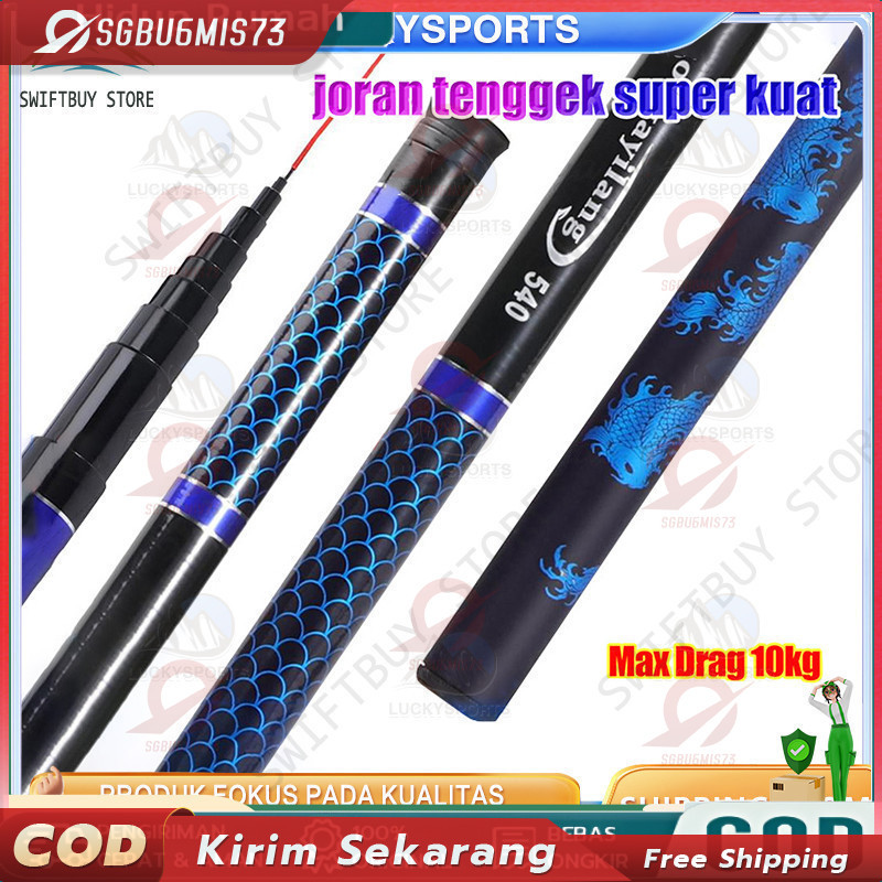 Jual 2.7m 3.6m 4.5m 5.4m 6.3m 7.2m Joran Tegek Fishing Rod Carbon Tegek ...