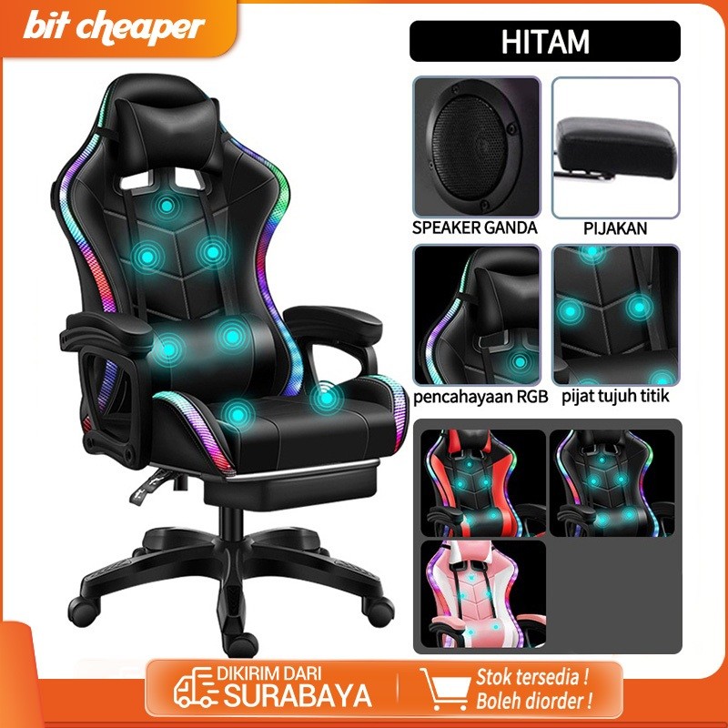 Jual Kursi Gaming Pijat Lampu Led Kursi Rexus Kursi Gaming Untuk Gamer ...