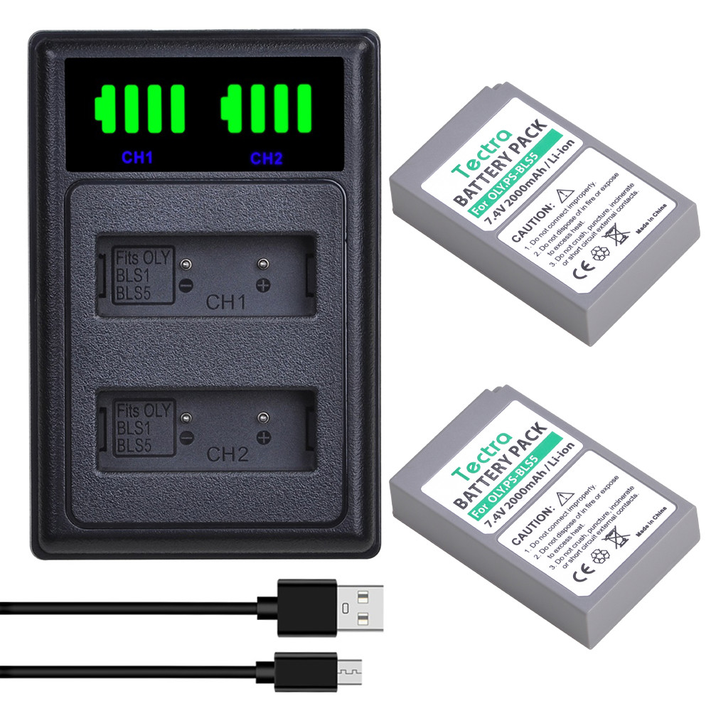 Kastar Slim USB Charger Kit With 2x BLS-50 Batteries (2100mAh) For Olympus OM-D E-M10, E-M10 Mark II