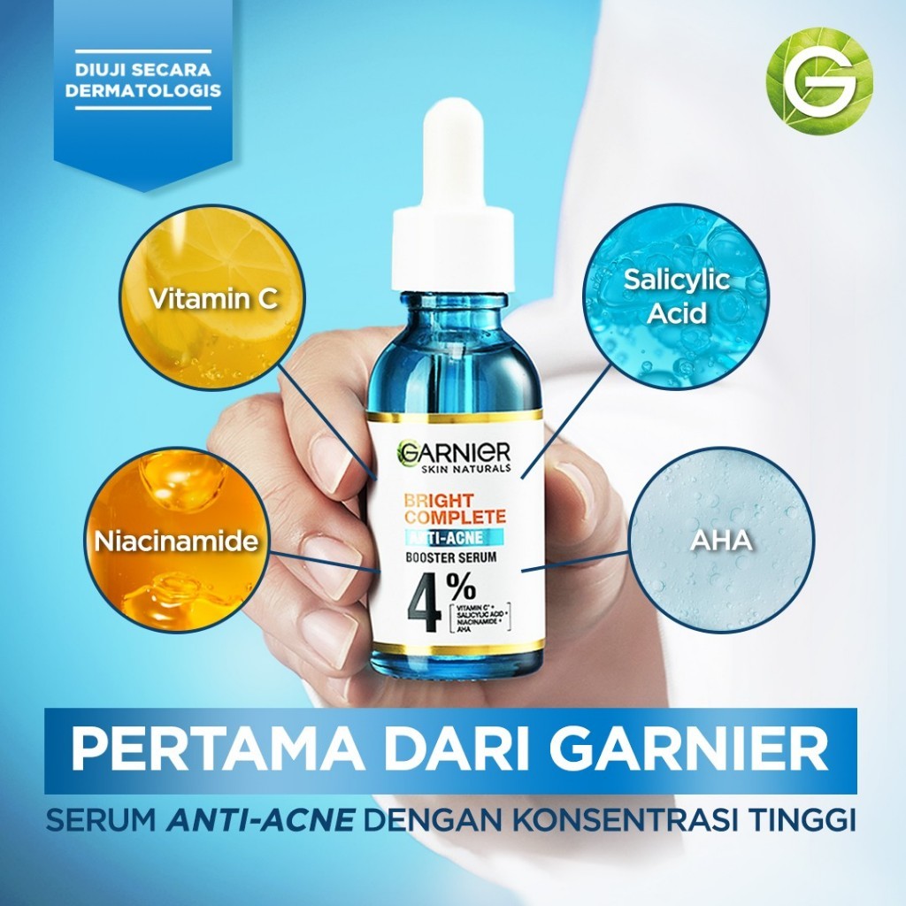 Jual GARNIER BRIGHT COMPLETE ANTI ACNE BOOSTER SERUM 4% Vitamin C 30ml