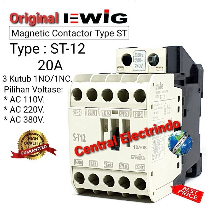 Jual Kontaktor Contactor ST-12 AC 220V EWIG. | Shopee Indonesia