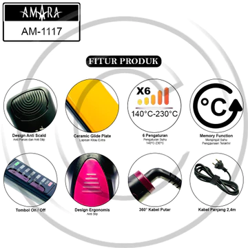 ( ) AMARA AM 1117 Ceramic Glide Plate Hair Straightener Catokan Rambut CO