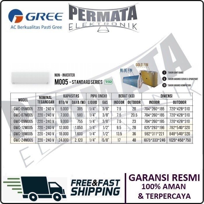 Jual GREE GWC09MOO5S AC 1PK Split Standart Auto Clean 1 PK GWC09MOO5S