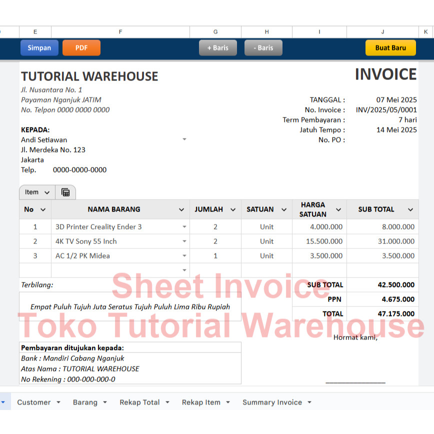 Jual Template GSheets Invoice Otomatis Simpan ke Arsip (Rekap) dan ...