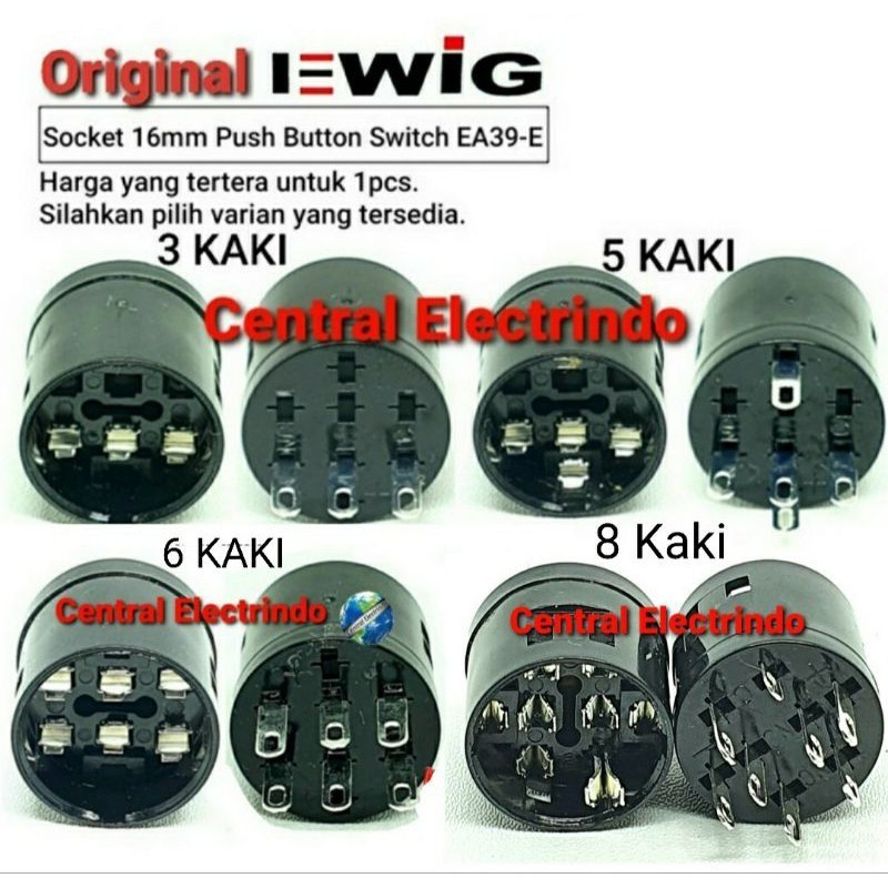Jual Socket Bantu Push Button Switch EWIG 16mm EA39-E 3/5/6/8 Kaki ...