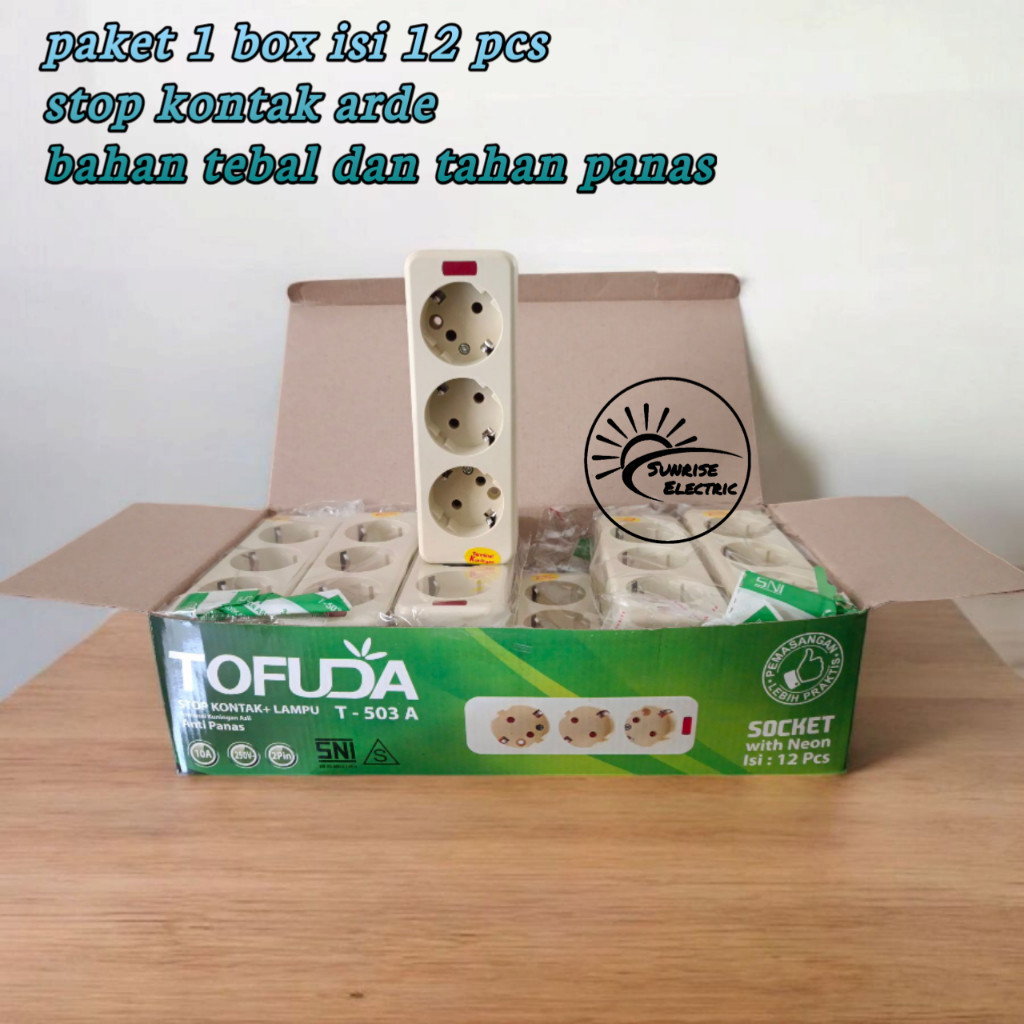 Jual Paket 1 Box isi 12 Pcs Tofuda Stop Kontak Arde 3 Lubang Terminal ...