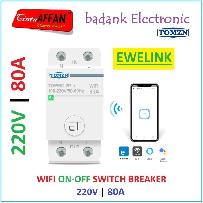 Jual DS99 Ewelink Wifi 1 Phase ON-OFF Switch Breaker 80A 220VAC DIN ...