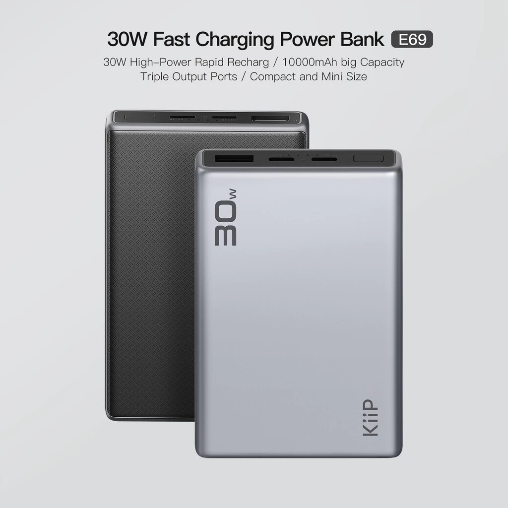 KiiP E69 Power Bank 10000mAh Super Fast Charging 3 Output 30W