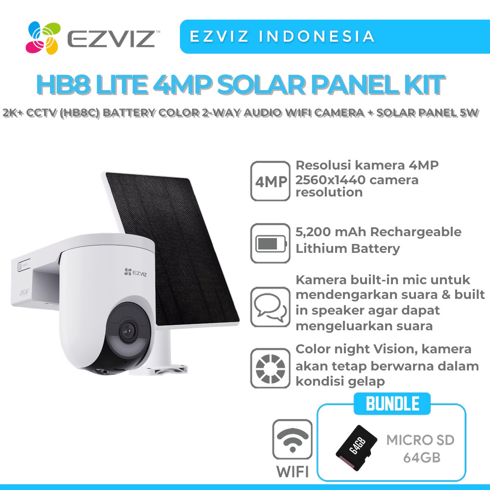 Jual EZVIZ HB8 LITE 4MP SOLAR PANEL KIT 2K+ CCTV OUTDOOR BATTERY COLOR ...