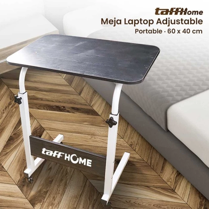 Meja Laptop Portable Adjustable TaffHOME Meja Kerja WFH Multifungsi dengan Roda dan Pengaturan Ketinggian - 60x40 Hitam - foto 1