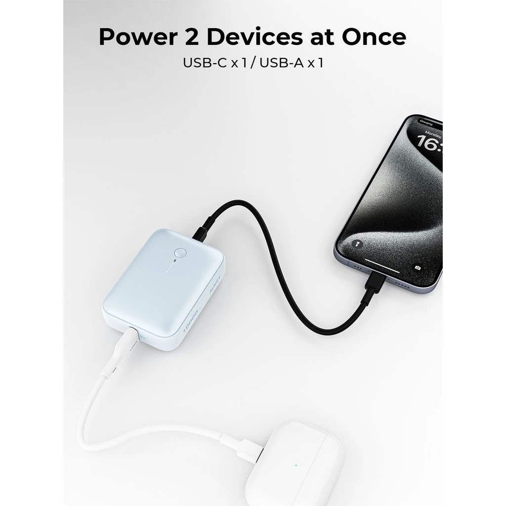 AUKEY Mini Powerbank 10000 mAh 22.5 W Fast Charging Type C & USB A Mini SParking Series PB-Y55