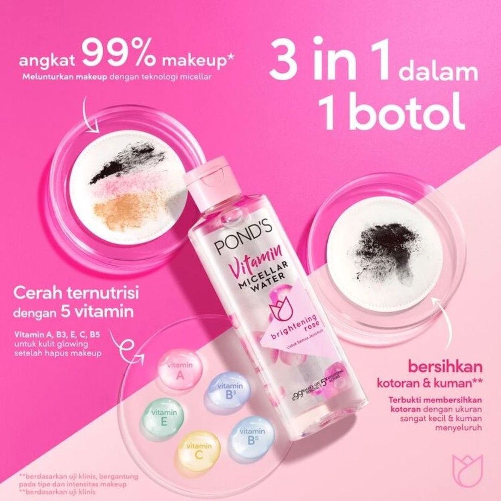 Jual Ponds Vitamin Micellar Water Makeup Remover Brightening Rose ...