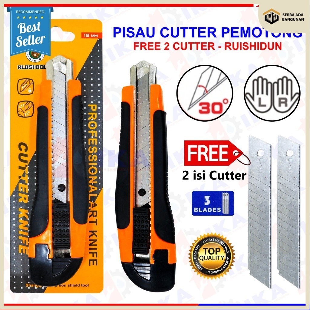 Jual SAB Cutter Besar Gagang Karet Isi Kater 2pcs Pisau Knife / Cutter ...
