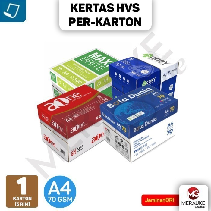 Jual Kertas HVS / Kertas Fotokopi A4 70 gsm PER-KARTON (1 KARTON isi 5 ...