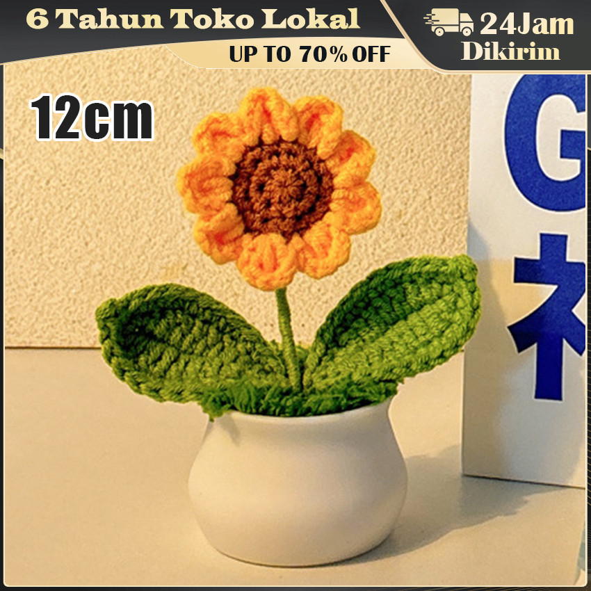 Jual Bunga Matahari Rajutan / Bunga Rajut In Pot / Souvenir Rajut ...