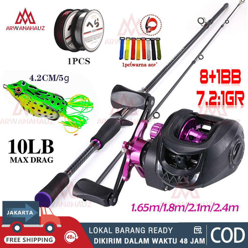 Joran pancing 1 set, 1 set joran dan reel bc, BC Set Joran Pancing 160/180/210/240cm 2 Bagian Pancing Yang Kuat Dan Roda Pancing Premium/pancing 1 set lengkap kuat Joran Pancing Set Carbon Baitcasting Fishing Rod Metal Reel Max Drag 10kg