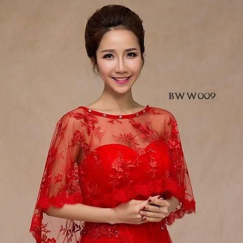 Jual Cardigan Wedding Wanita Aksesoris Pesta Bolero Lace Brokat Merah ...