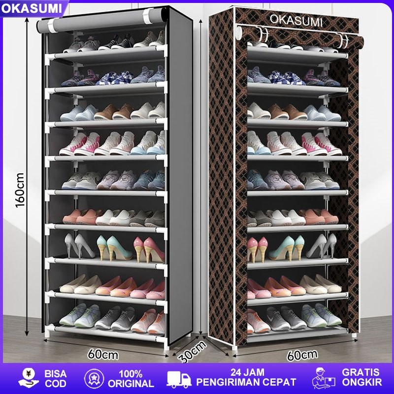 Jual Rak Sepatu Kain 10 Susun 9 Rangka Multifungsi Portable Tahan Debu ...