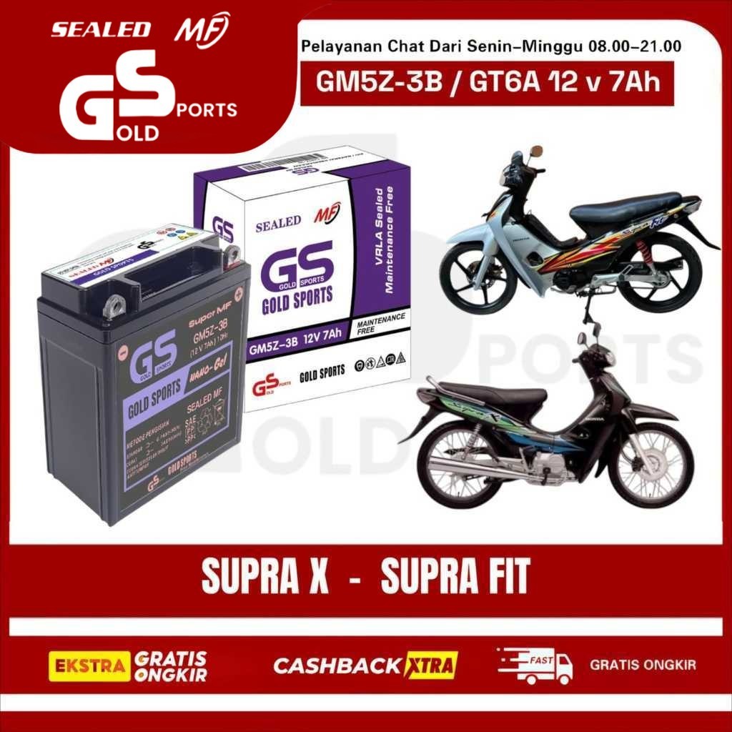GOLD SPORTS Aki Full Kering Motor Supra X Supra Fit LAMA GM5Z-3B 12V 7AH Accu Gel MF Battery