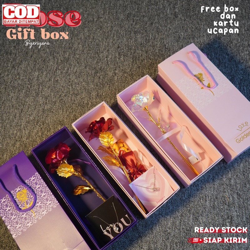 Jual GIFT BOX BUNGA MAWAR ARTIFICIAL ROSE GOLD FOIL KADO ULANG TAHUN ...