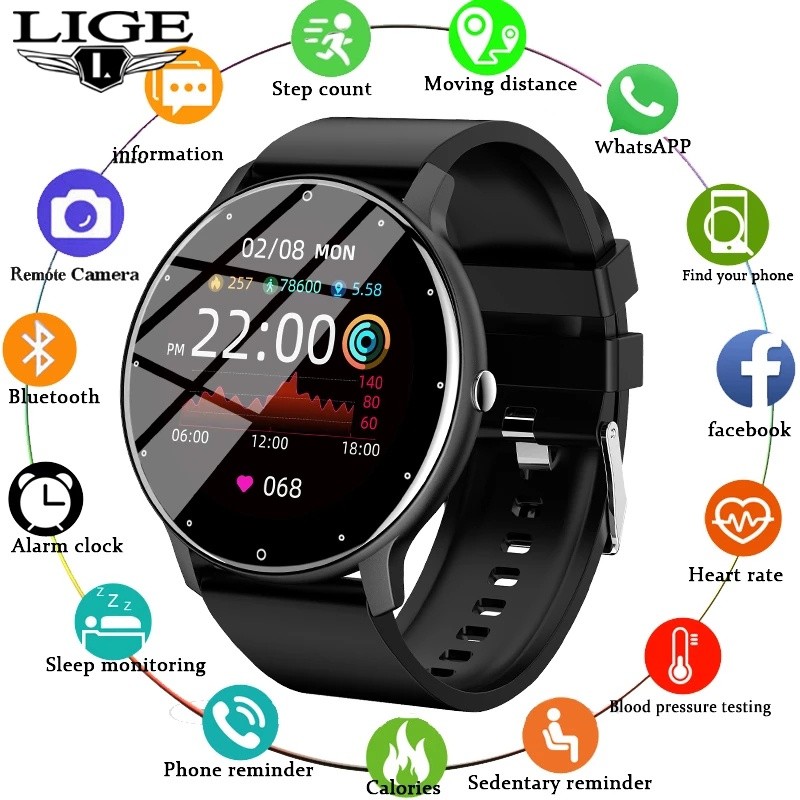 Jual LIGE Jam Tangan Pintar Pelacak Kebugaran Tahan air Layar Sentuh ...