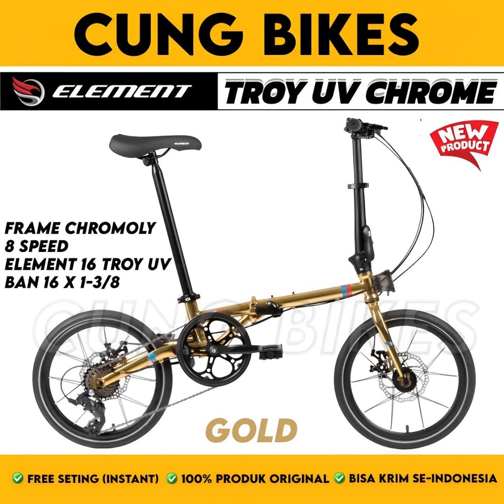 Jual Sepeda Lipat ELEMENT TROY UV FRAME CHROMOLY CHROME EDITION Ukuran 16 Inch 8 Speed Garansi Resmi Shopee Indonesia