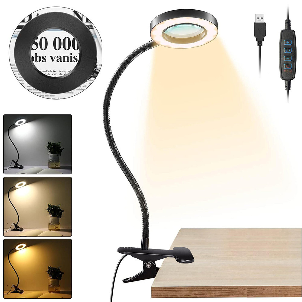 Jual 5X Magnifying Glass LED Desk Lamp with Clamp 3 Color Modes ...