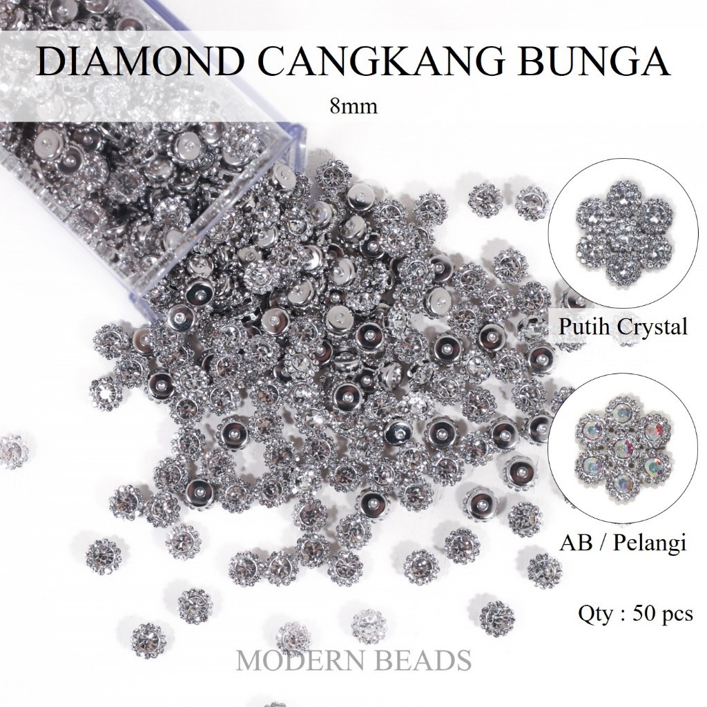 Jual [50 pcs] 8mm D. Cangkang Bunga Putih Crystal dan AB / Pelangi ...