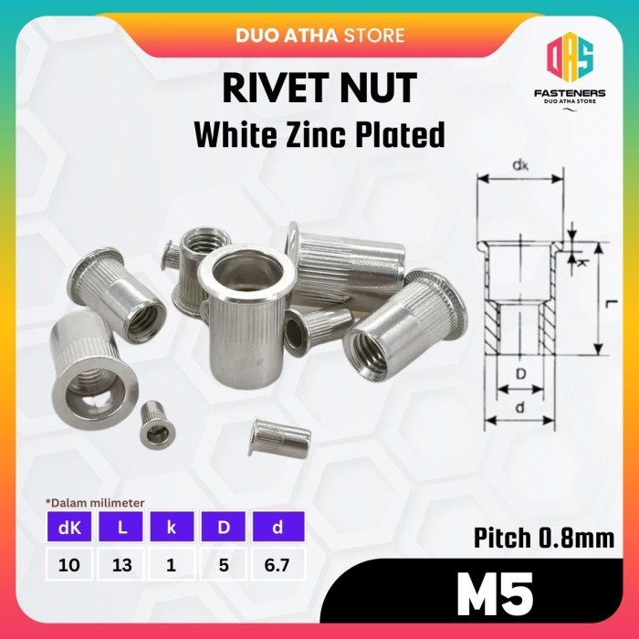 Jual Rivet Nut Putih M5 / Insert Nut M5 / Mur Rivet M5 / Mur Furniture ...