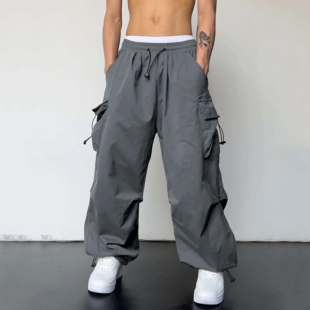 【BAON】Kisetsu Nylon Banded String Parachute Jogger Pants Women's Toggle Tie Drawstring Parachute Cargo Pants