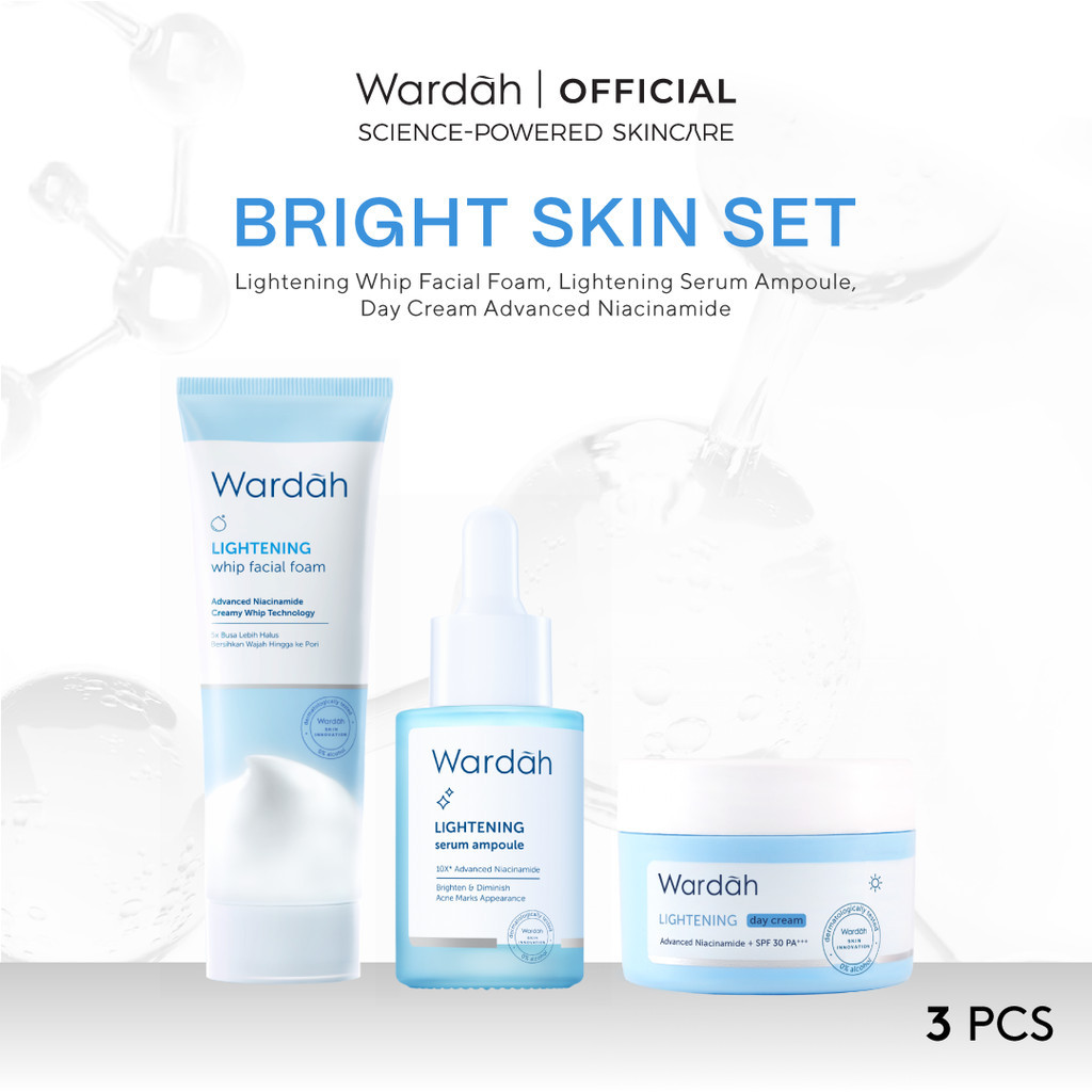 Wardah [3 pcs] Paket Skincare Solusi Masalah Kulit All Series - Face Wash Moisturizer Day Cream Serum Toner (Lightening, Perfect Bright, Nature Daily, C-Defense)
