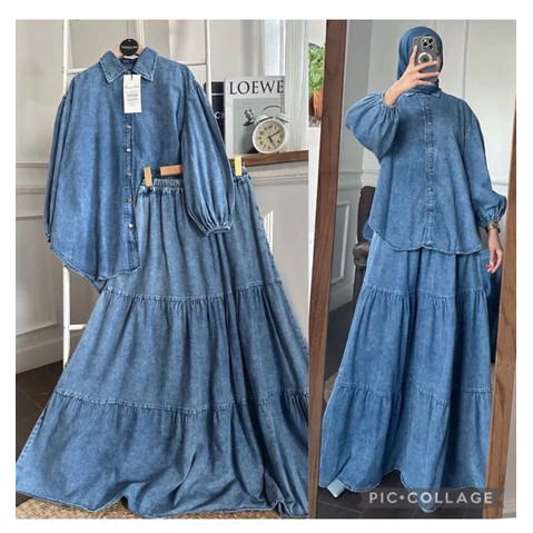 Jual Zifana-Lena Set Baju Stelan Rok jeans Wanita Jumbo/ One Set Jeans ...
