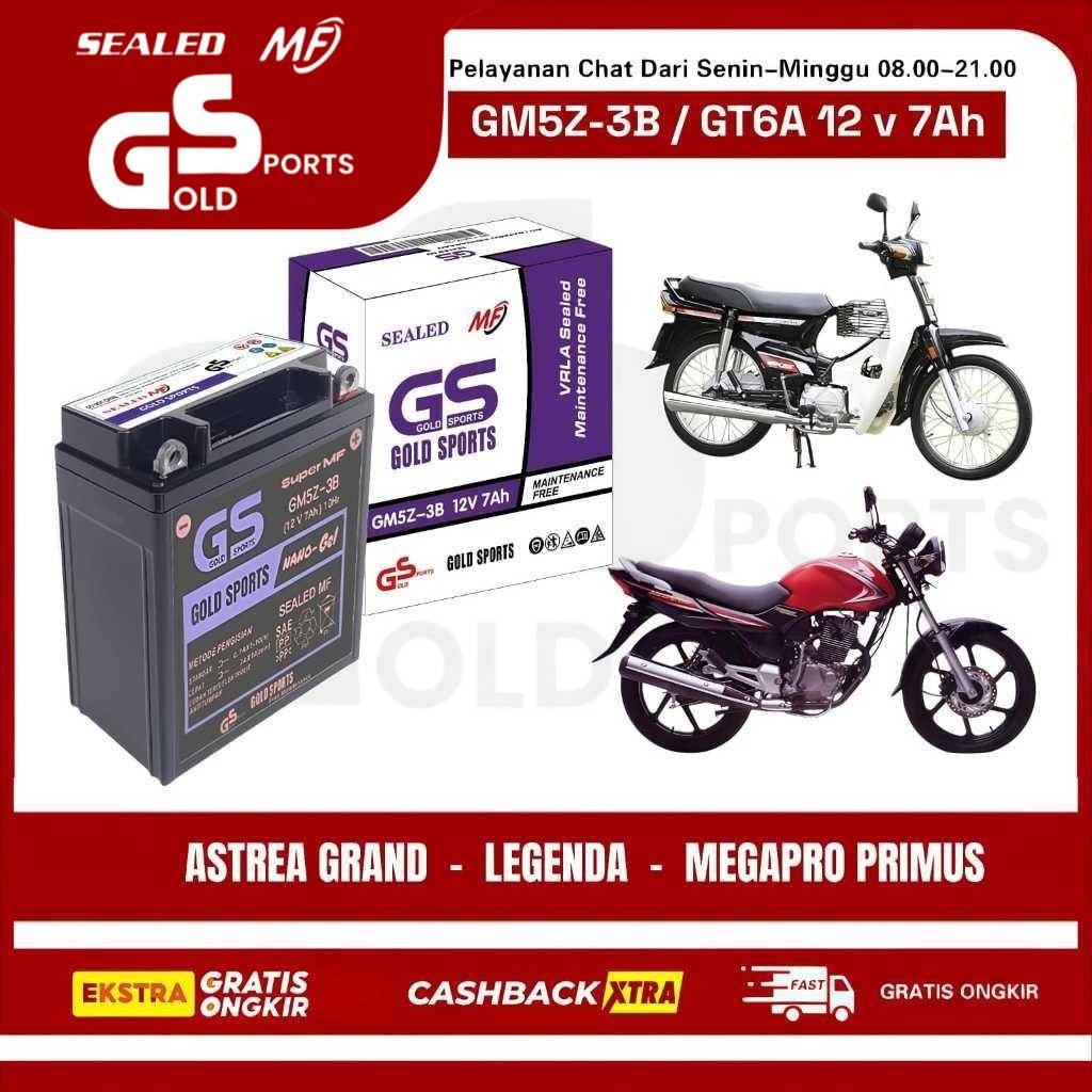 GOLD SPORTS GM5Z-3B 12 V 7AH Aki Full Kering Motor Astrea Grand Legenda Megapro Primus Accu Gel MF Battery 5AH GT6A