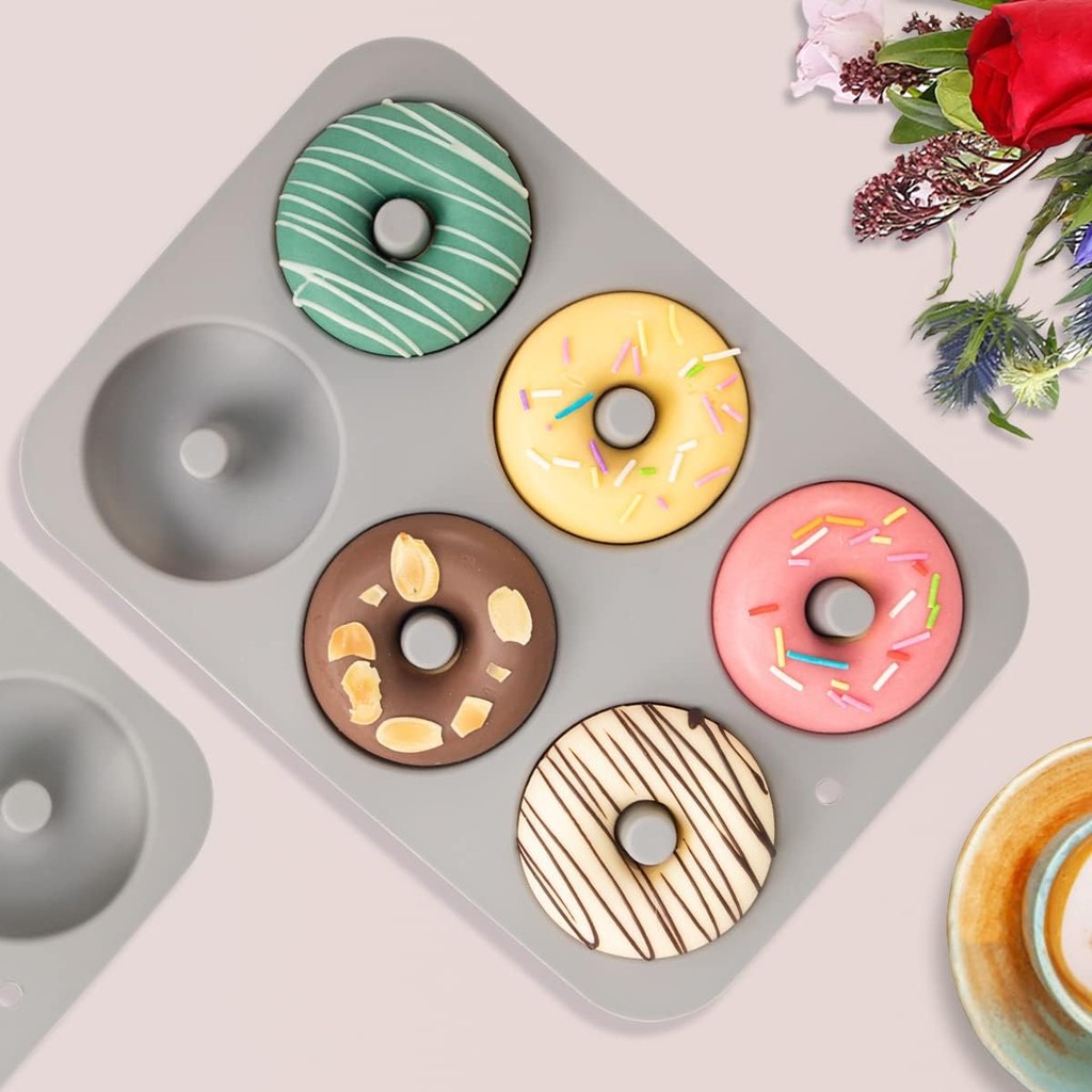Jual Silicone Donut Mold for 6 Doughnuts, Silicone Bagels Baking Pan ...