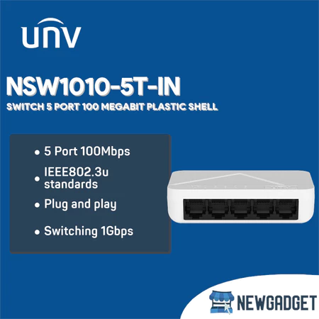 UNV NSW1010-5T-IN SWITCH 5 PORT 100 MEGABIT PLASTIC SHELL