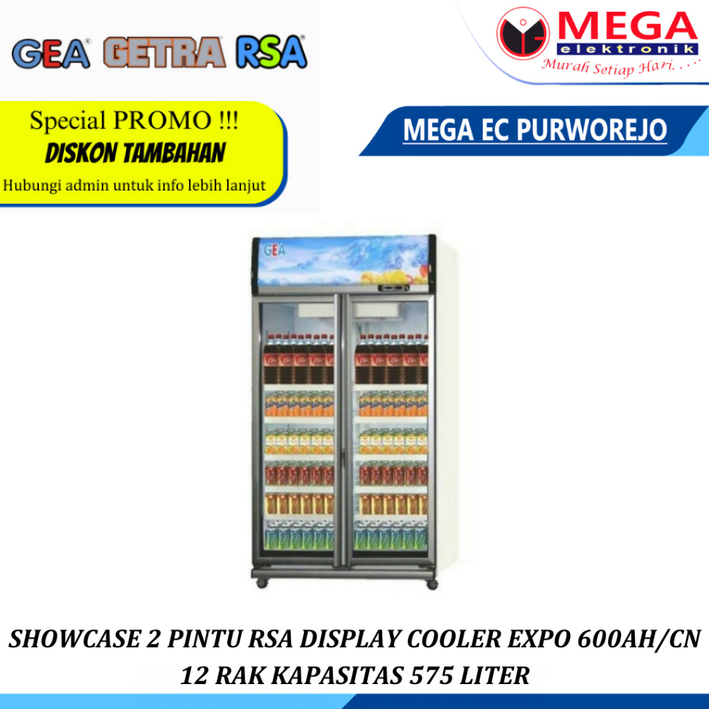 Jual SHOWCASE 2 PINTU RSA DISPLAY COOLER EXPO 600AH/CN 12 RAK KAPASITAS ...