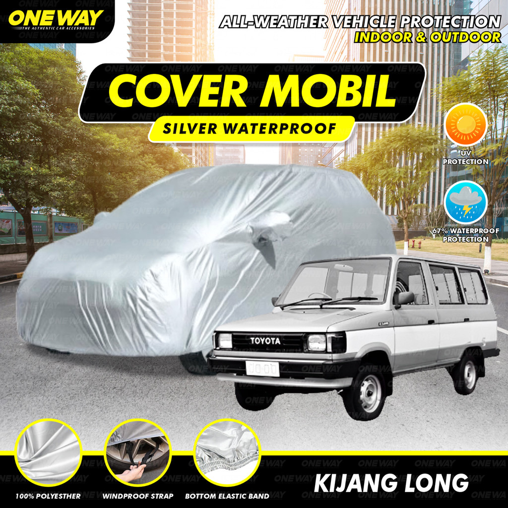 ONE WAY Body Cover Mobil Sarung Penutup Mobil Kijang Long Polyesther Silver Waterproof Anti Air Debu