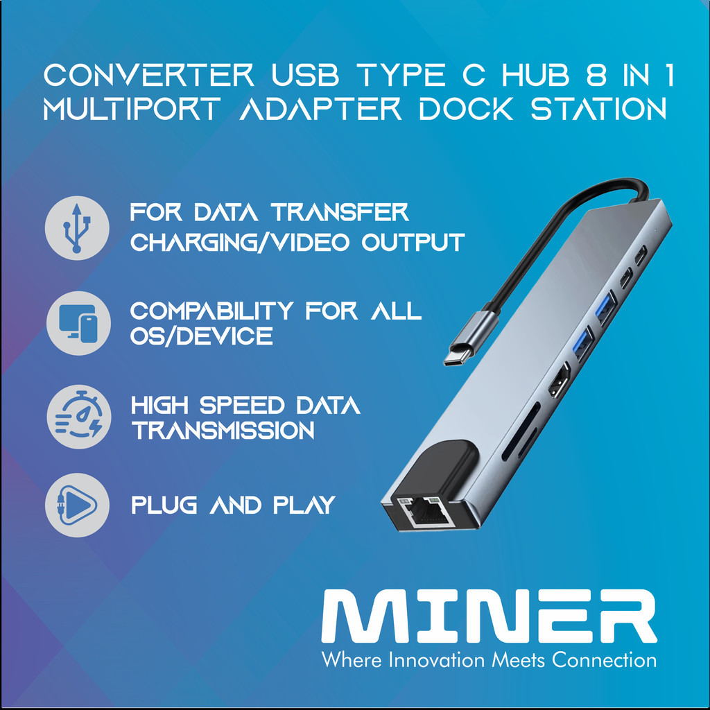 Jual USB Type C Hub Converter 8 In 1 Multiport Adapter Dock Station ...