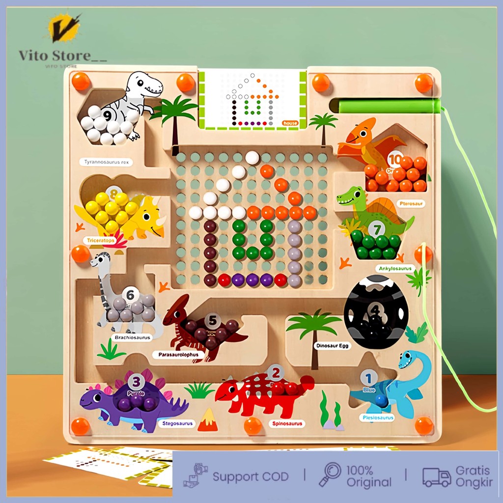 Jual Variety Beads Magnetic Wooden Maze-Color Sorting Pattern Learning ...