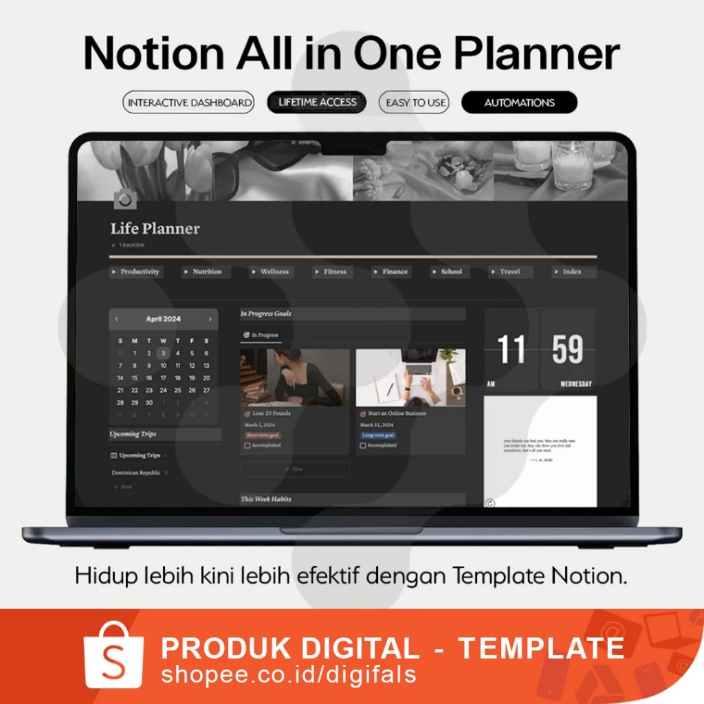 Jual Notion Template All in One Dark Mode Life Planner Dashboard - ADHD ...