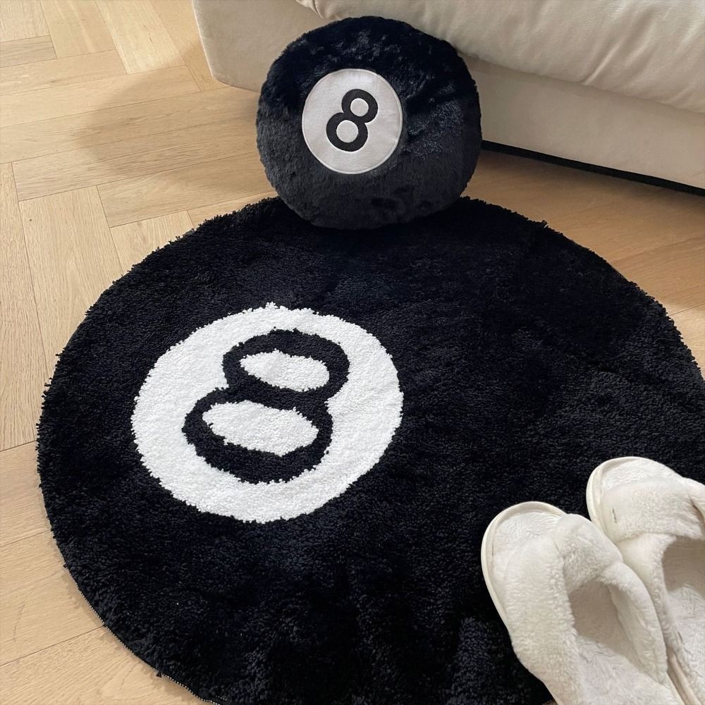 Jual Plush 8 Ball Rug Creative Soft Anti-slip 8 Ball Carpet Round Skin ...