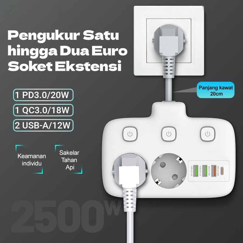Jual 2500W Stop Kontak Colokan Multiguna Kabel Power Socket Power ...
