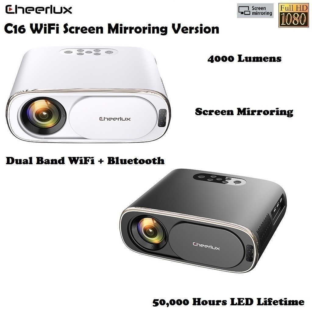 Jual CHEERLUX C16 WIFI Screen Mirroring - LED Projector 1080P 4000 ...