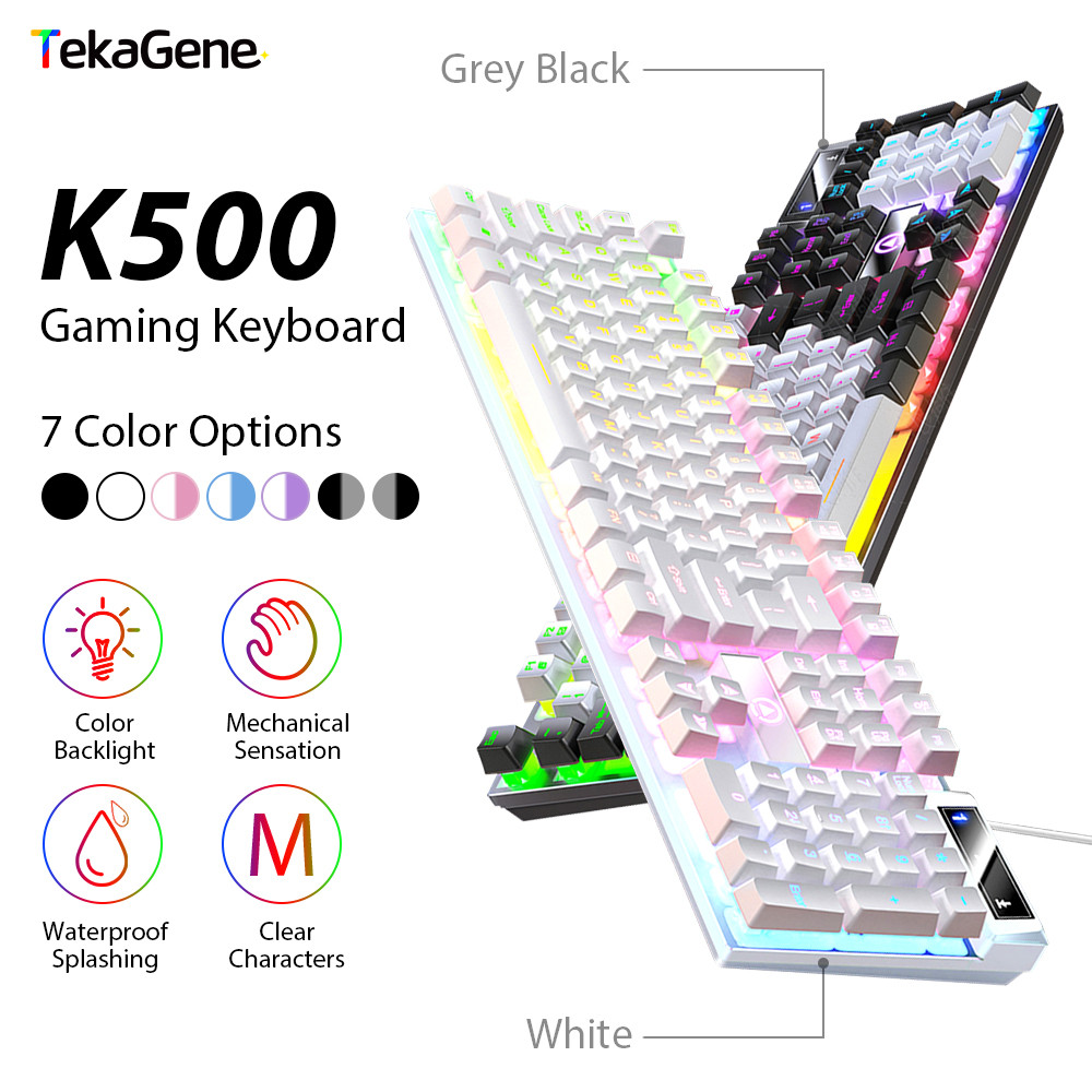 Jual K500 Keyboard Mixed Color White Pink Keycaps 104 Keys Wired Gaming ...