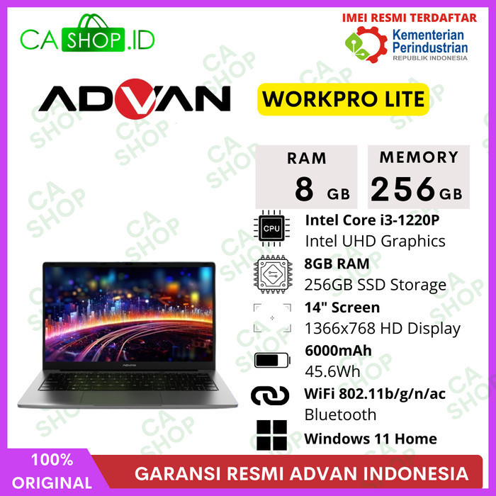 Jual Laptop Advan Workpro Lite 8GB 256GB Notebook Intel i3 Windows 11 ...