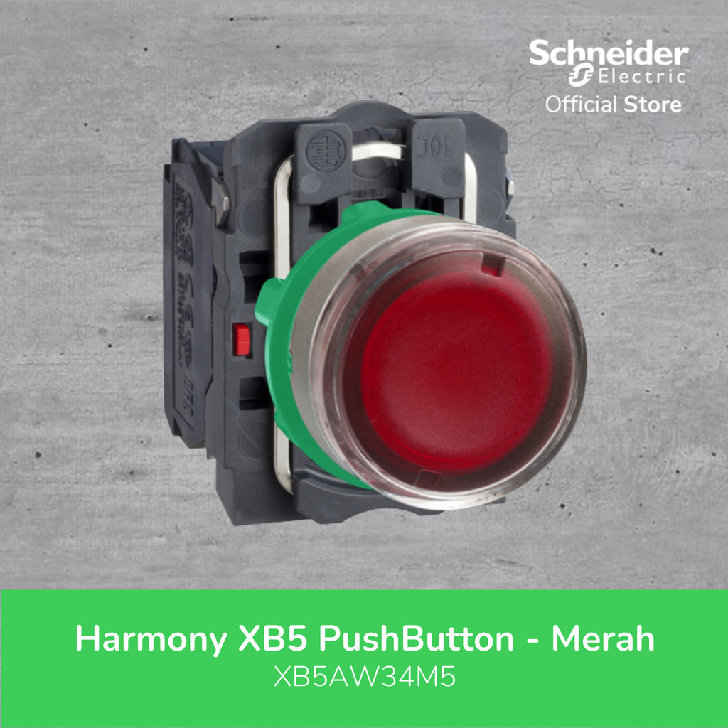 Jual Schneider Electric XB5 PushButton 240VAC 1NO+1NC Merah - XB5AW34M5 ...