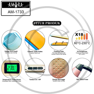 ( ) AMARA AM 1733 Ceramic Glide Floating Plate Hair Straightener Catokan Rambut CO