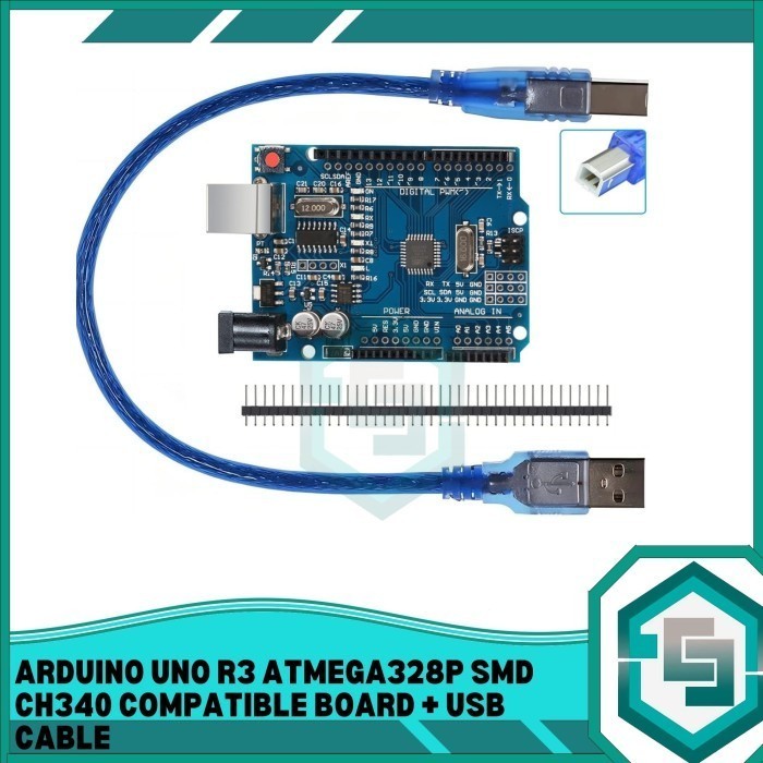 Jual Arduino UNO R3 ATmega328P SMD CH340 – Compatible Board + Kabel USB ...